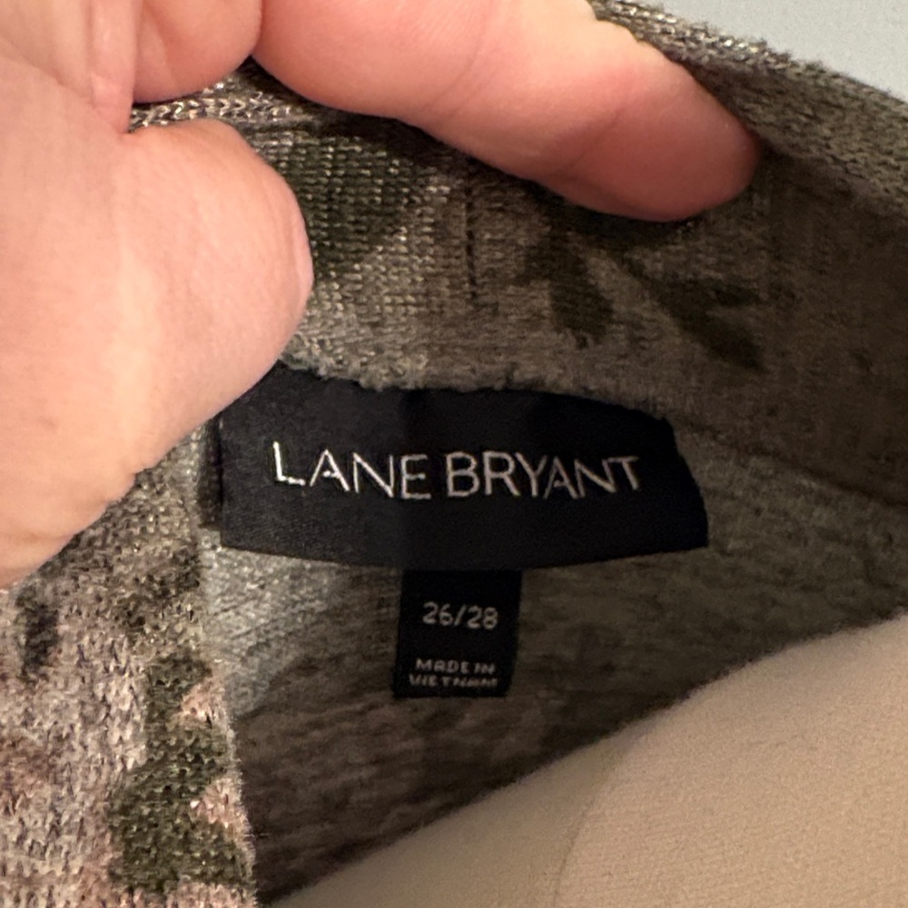 Lane Bryant Olive Green Floral Open-Front Cardigan with Pink Accents - Picture 2 of 4
